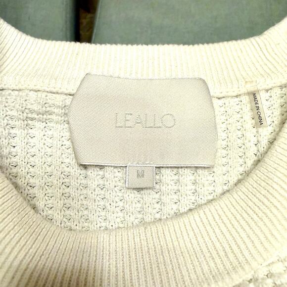 Leallo Newburyport Waffle Knit Crewneck Sweatshirt Size M Bone Cozy Pullover VGC - Picture 6 of 7